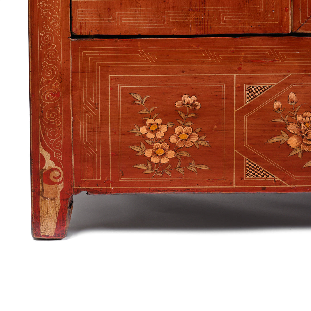 Leg Detail From Red Lacquer Sideboard From Dongbei - Ca 1920 | Indigo Antiques