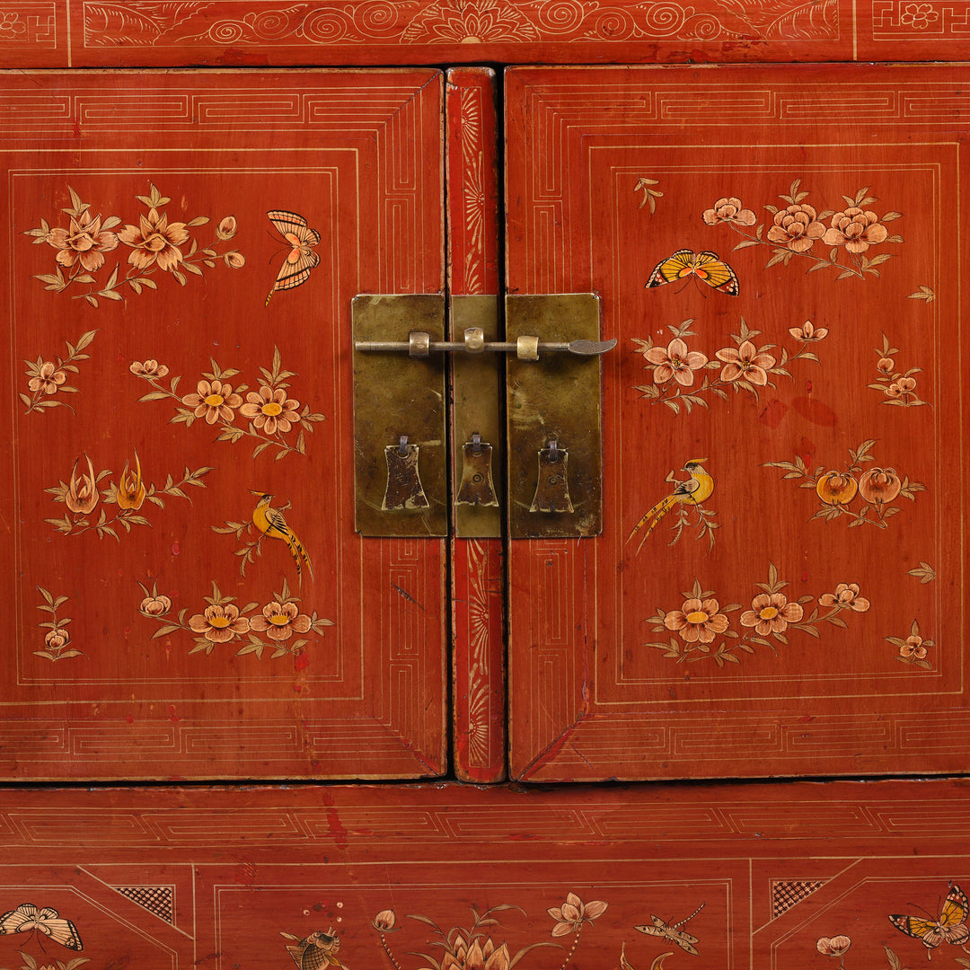 Latch Detail From Red Lacquer Sideboard From Dongbei - Ca 1920 | Indigo Antiques