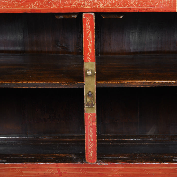 Interior Detail Of Red Lacquer Sideboard From Dongbei - Ca 1920 | Indigo Antiques