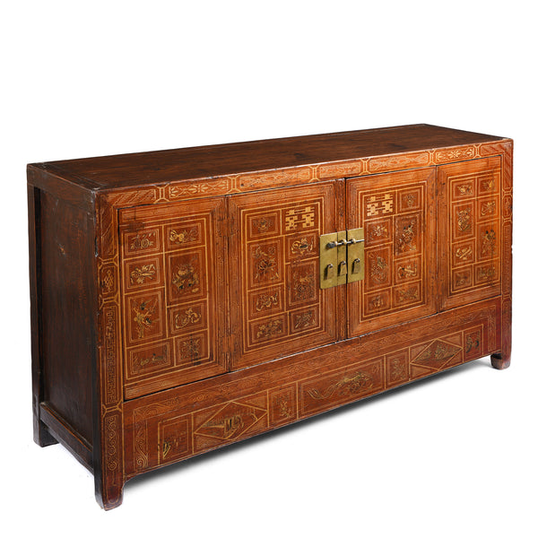 Red Lacquer Chinese Sideboard From Dongbei - Ca 1920