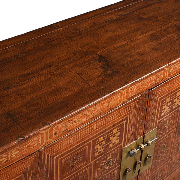Red Lacquer Chinese Sideboard From Dongbei - Ca 1920