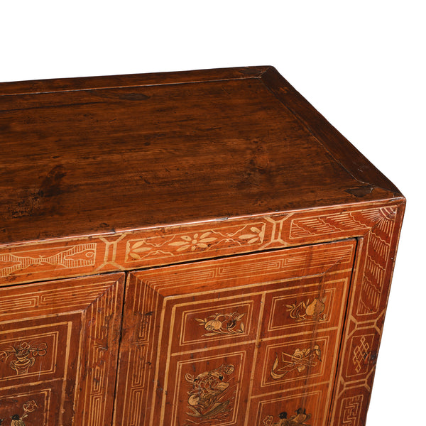 Red Lacquer Chinese Sideboard From Dongbei - Ca 1920