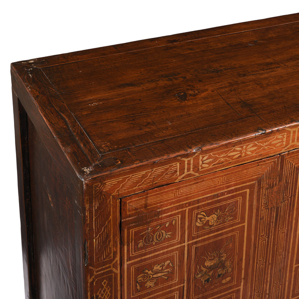Red Lacquer Chinese Sideboard From Dongbei - Ca 1920