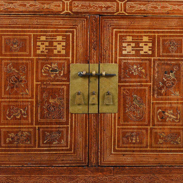 Red Lacquer Chinese Sideboard From Dongbei - Ca 1920