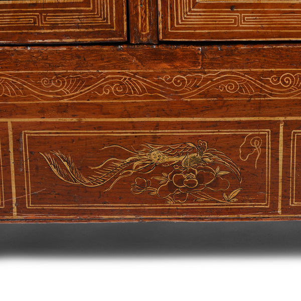 Red Lacquer Chinese Sideboard From Dongbei - Ca 1920
