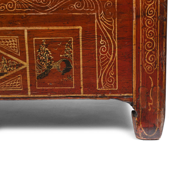Red Lacquer Chinese Sideboard From Dongbei - Ca 1920