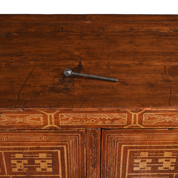 Red Lacquer Chinese Sideboard From Dongbei - Ca 1920