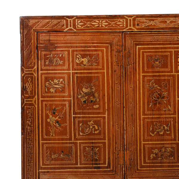 Red Lacquer Chinese Sideboard From Dongbei - Ca 1920