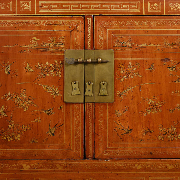 Red Lacquer Chinese Sideboard From Dongbei - Ca 1920