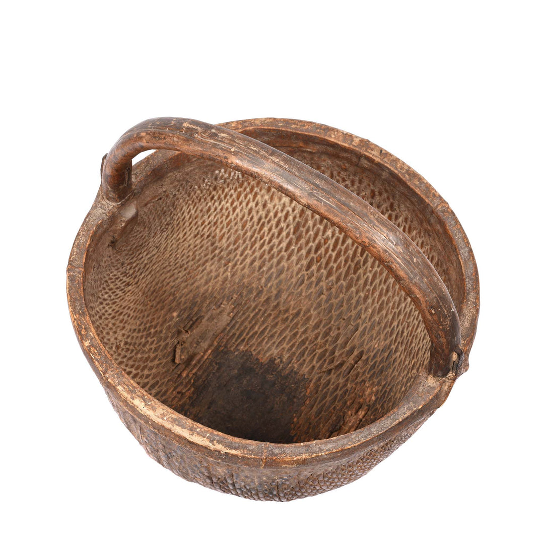 Interior View Of Vintage Woven Willow Farmers Basket | Indigo Antiques