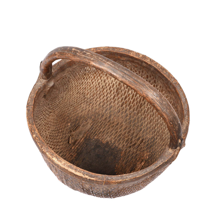 Interior View Of Vintage Woven Willow Farmers Basket | Indigo Antiques