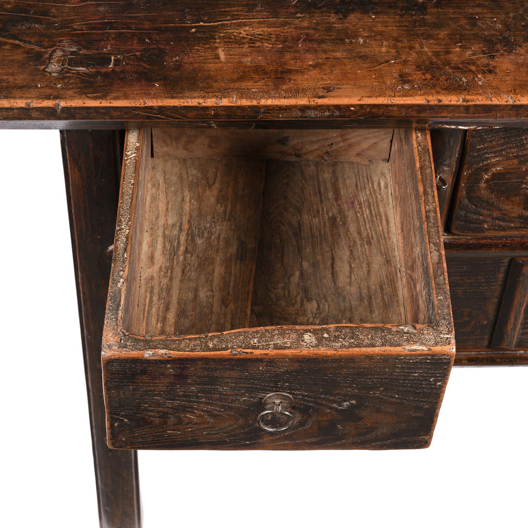 Drawer Detail From 3 Drawer Elm Wine Table From Shanxi - 19thC | Indigo Antiques
