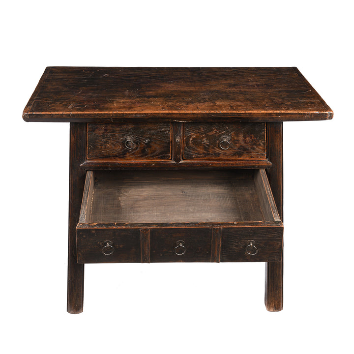 Open Drawer Detail From 3 Drawer Elm Wine Table From Shanxi - 19thC | Indigo Antiques