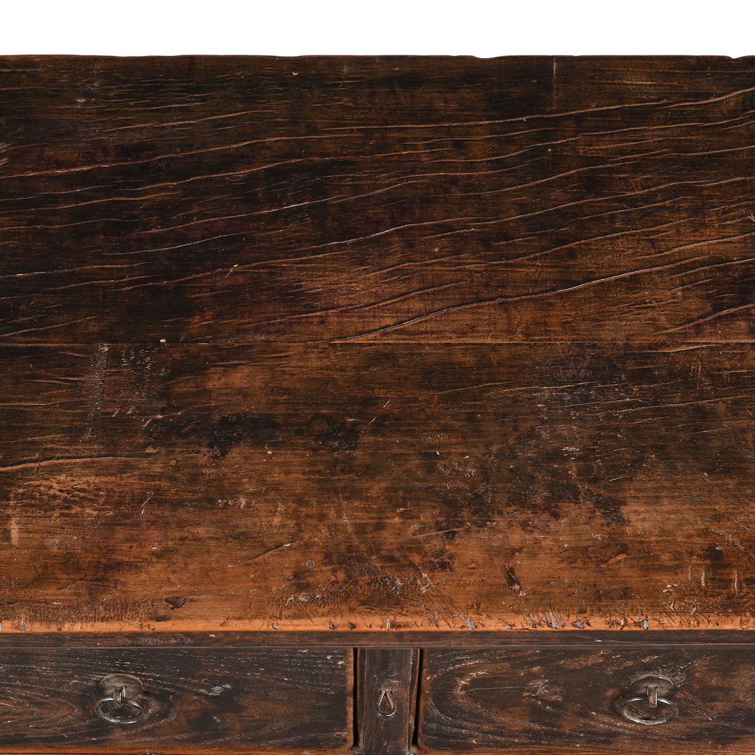 Surface Detail From 3 Drawer Elm Wine Table From Shanxi - 19thC | Indigo Antiques