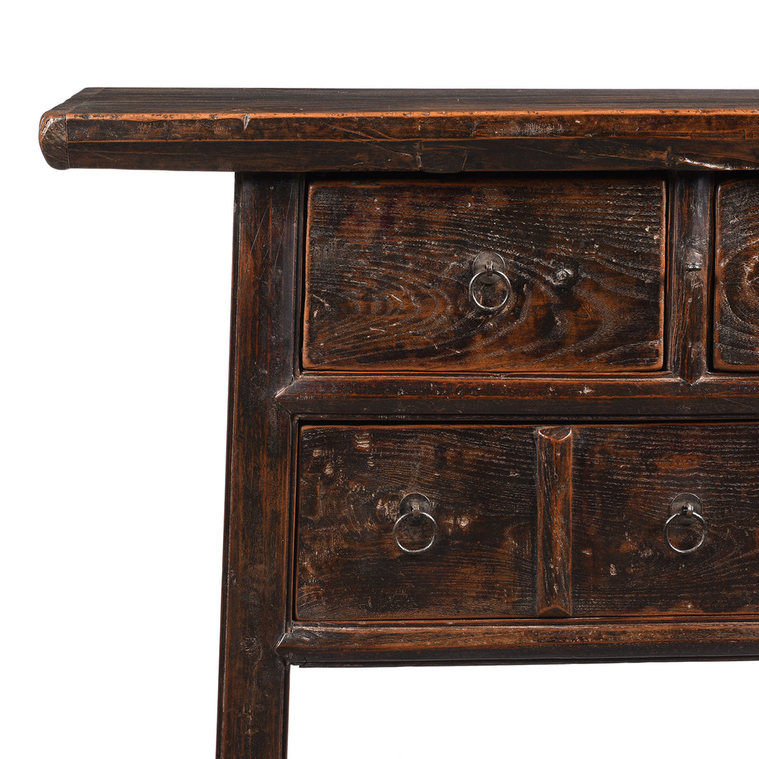 Corner Detail From 3 Drawer Elm Wine Table From Shanxi - 19thC | Indigo Antiques