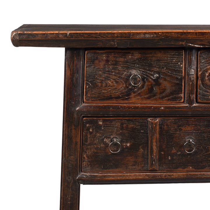 Corner Detail From 3 Drawer Elm Wine Table From Shanxi - 19thC | Indigo Antiques