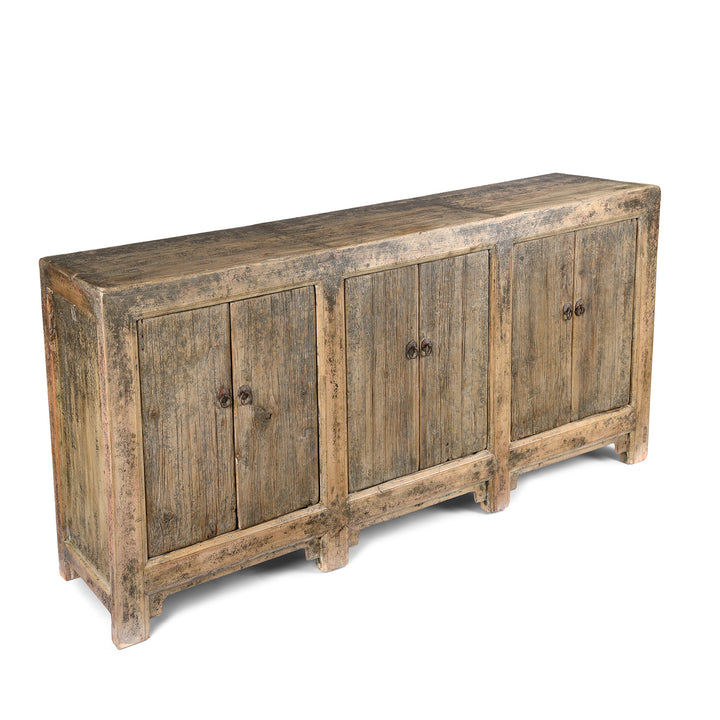 Angled View Of Antique 6 Door Elm Sideboard From Mongolia - 19th Century | Indigo Antiques