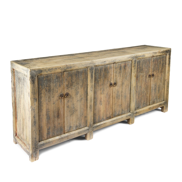 Angled View Of Antique 6 Door Sideboard From Mongolia - Elm - 19th Century | Indigo Antiques