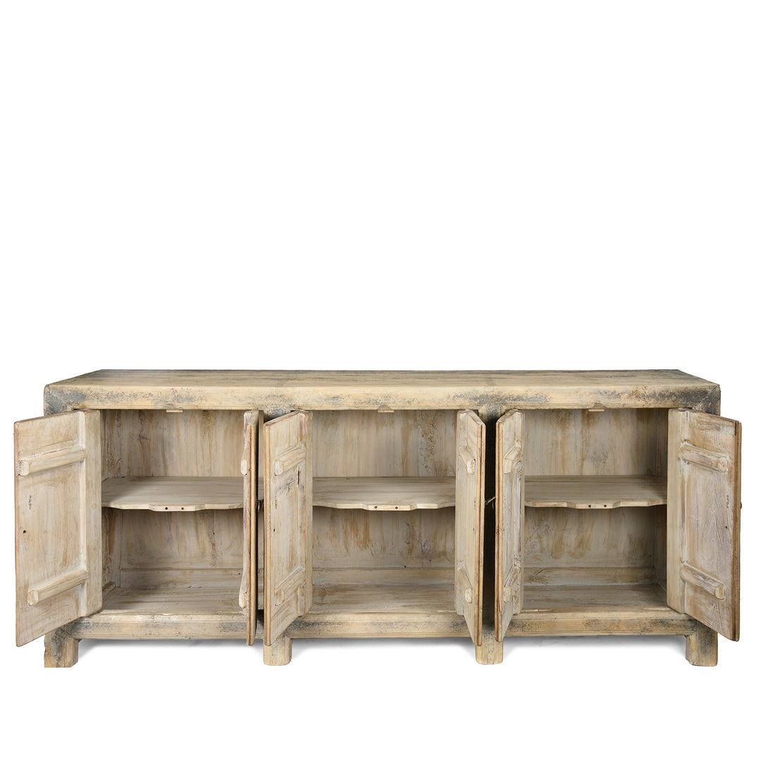 Open Doors View Of Antique 6 Door Sideboard From Mongolia - Elm - 19th Century | Indigo Antiques