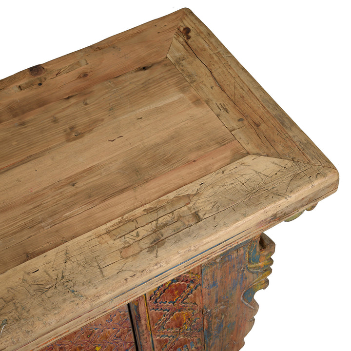 Surface Top Detail From Antique Carved Painted Low Sideboard from Xinjiang - 19th Century | Indigo Antiques