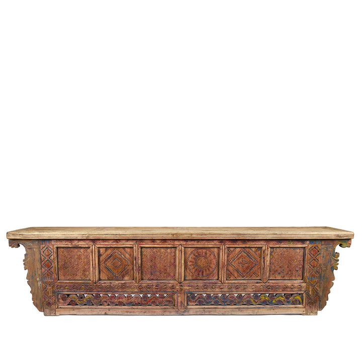 Antique Carved Painted Low Sideboard from Xinjiang - 19th Century | Indigo Antiques