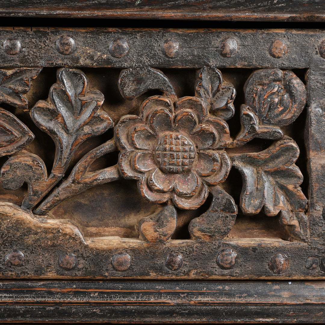 Carving Detail from 2 Drawer Elm Wine Table From Shanxi Province - Early 19thC | Indigo Antiques