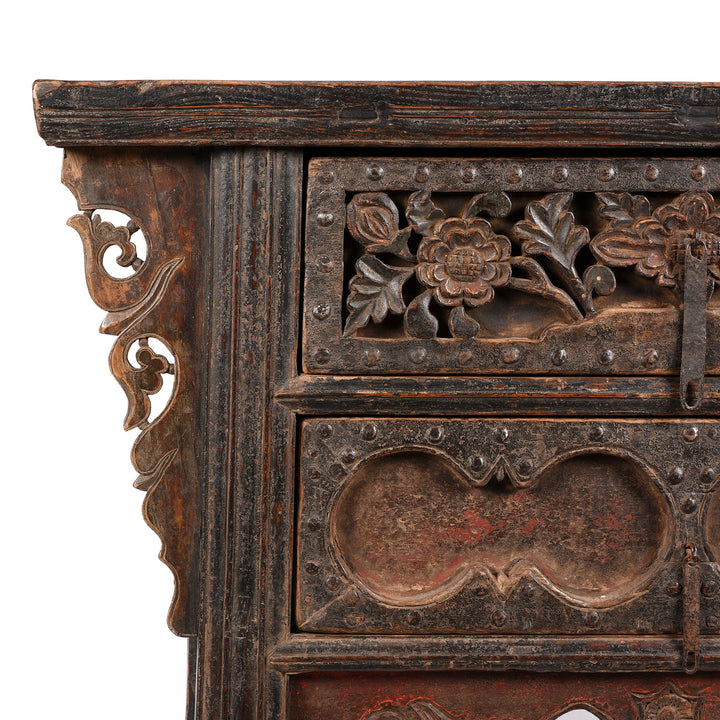 Detail From 2 Drawer Elm Wine Table From Shanxi Province - Early 19thC | Indigo Antiques