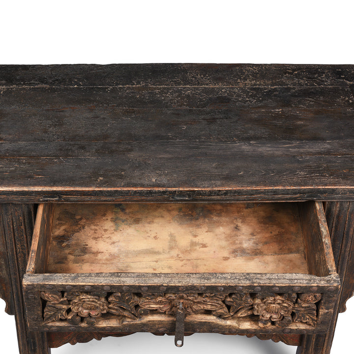 Drawer Detail From 2 Drawer Elm Wine Table From Shanxi Province - Early 19thC | Indigo Antiques