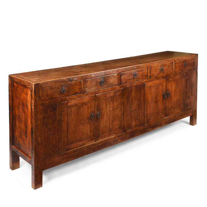 Angled View Of 5 Drawer Cypress Wood Sideboard From Shanxi - 19thC | Indigo Antiques