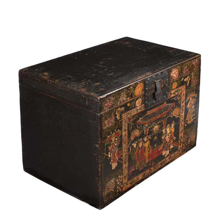 Angled View Of Antique Painted Opera Chest From Shanxi - 19th Century | INDIGO ANTIQUES