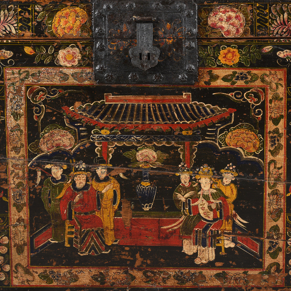 Painting Detail From Antique Painted Opera Chest From Shanxi - 19th Century | INDIGO ANTIQUES