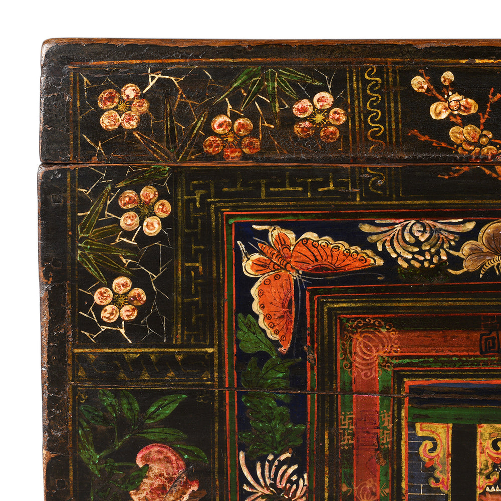 Corner Detail From Antique Painted Opera Chest From Shanxi - 19th Century | INDIGO ANTIQUES