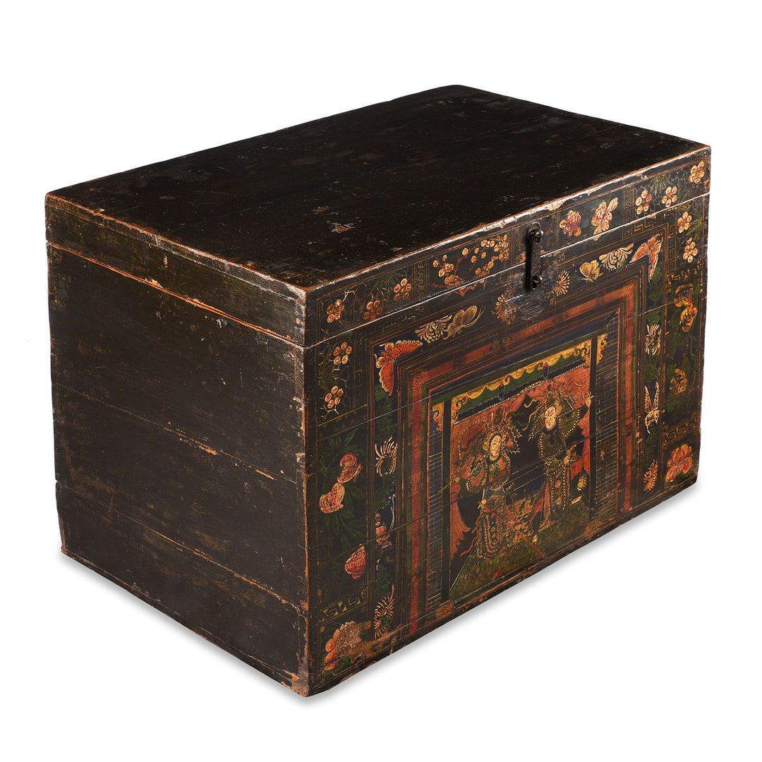 Angled View Of Antique Painted Opera Chest From Shanxi - 19th Century | INDIGO ANTIQUES