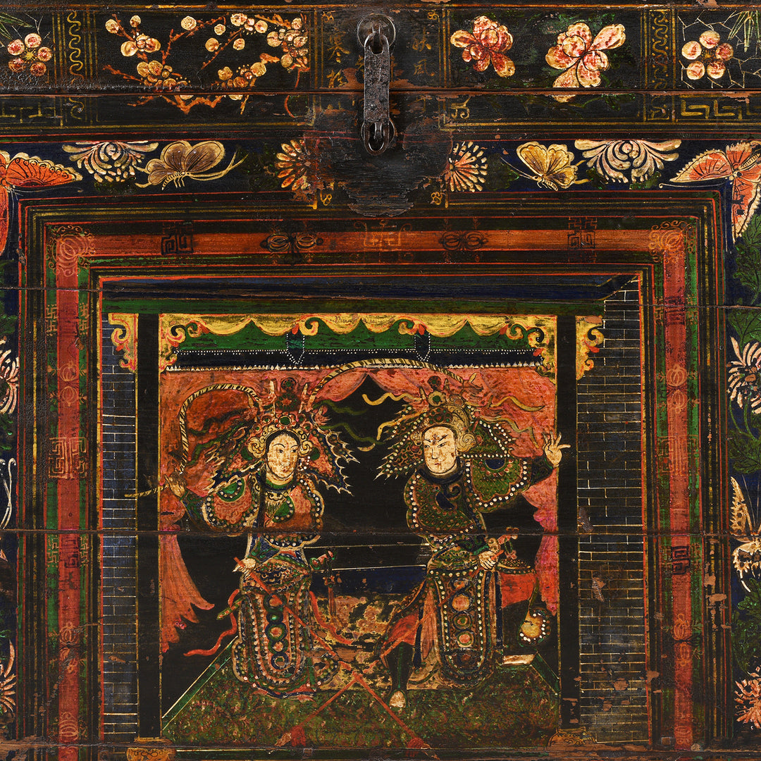 Painting Detail From Antique Painted Opera Chest From Shanxi - 19th Century | INDIGO ANTIQUES