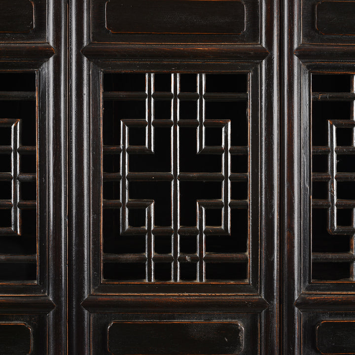 Latticework Detail From Antique Black Lacquer Noodle Cabinet From Tianjin - 19th Century | Indigo Antiques