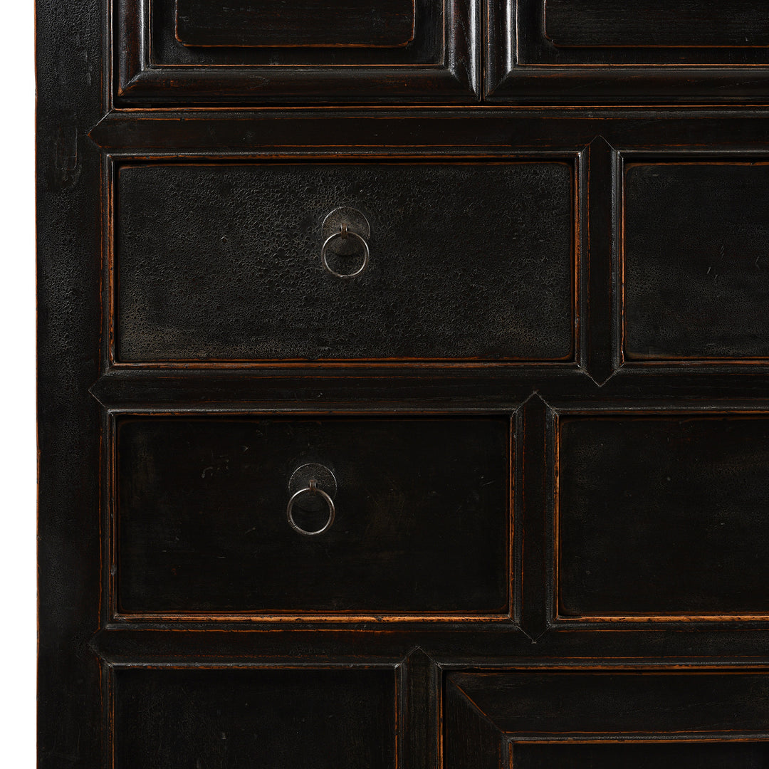 Drawer Detail from Antique Black Lacquer Noodle Cabinet From Tianjin - 19th Century | Indigo Antiques