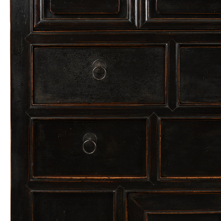 Drawer Detail from Antique Black Lacquer Noodle Cabinet From Tianjin - 19th Century | Indigo Antiques