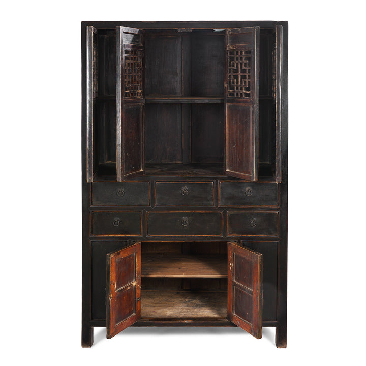 Open Doors View Of Antique Black Lacquer Noodle Cabinet From Tianjin - 19th Century | Indigo Antiques