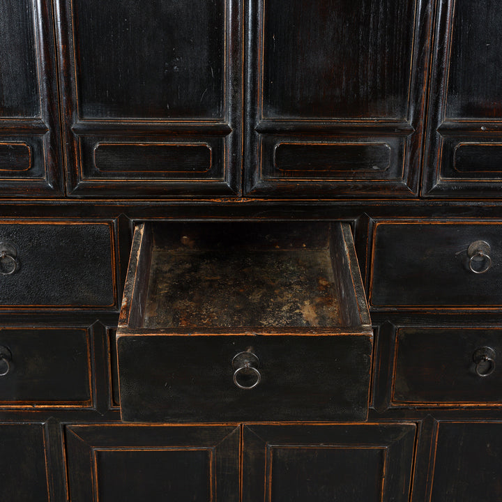Drawer Detail from Antique Black Lacquer Noodle Cabinet From Tianjin - 19th Century | Indigo Antiques