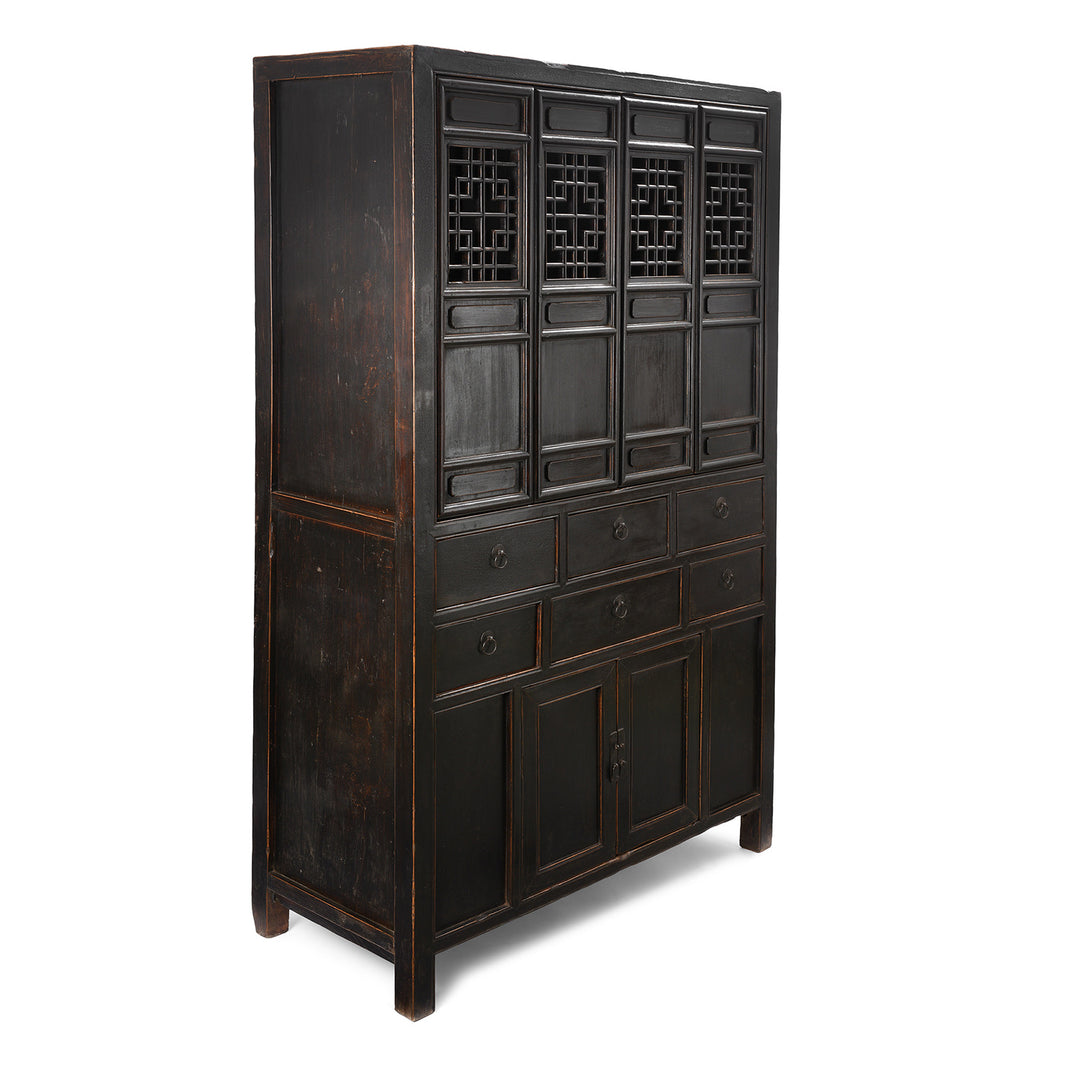 Angled View Of Antique Black Lacquer Noodle Cabinet From Tianjin - 19th Century | Indigo Antiques