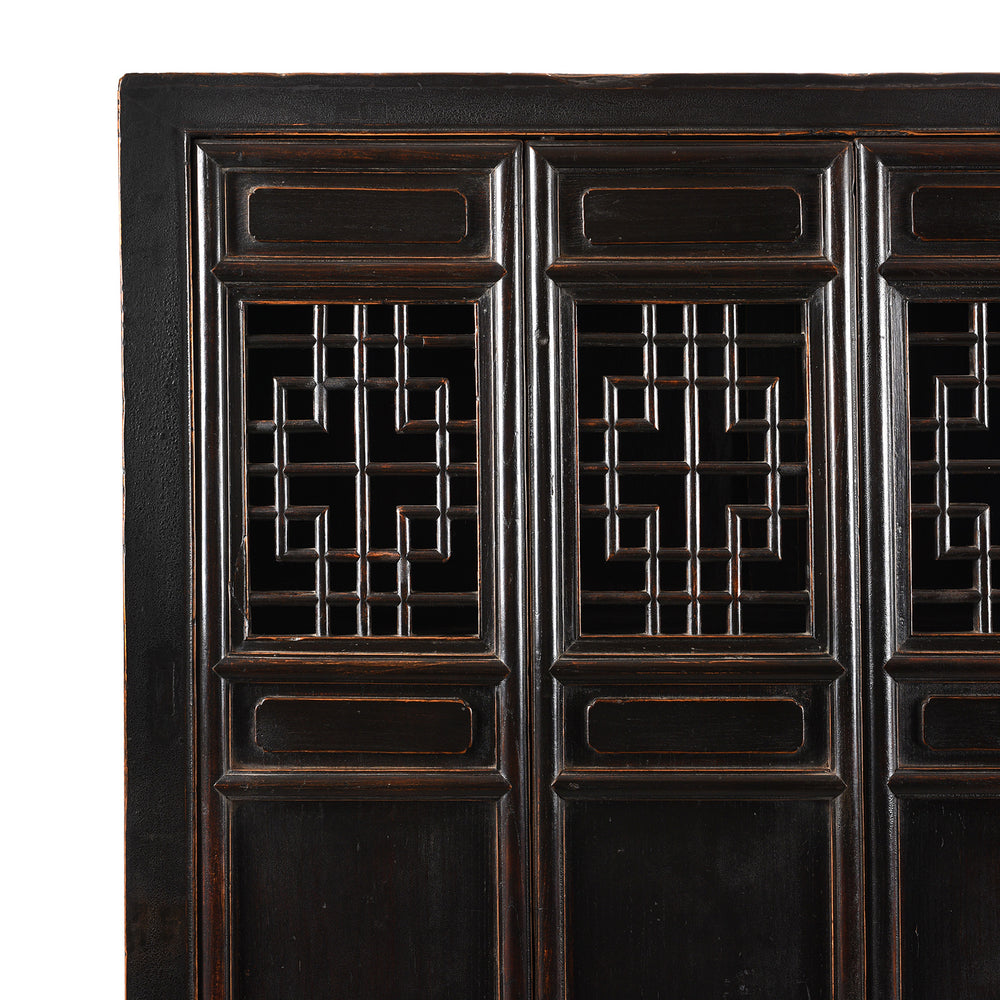 Corner Detail From Antique Black Lacquer Noodle Cabinet From Tianjin - 19th Century | Indigo Antiques