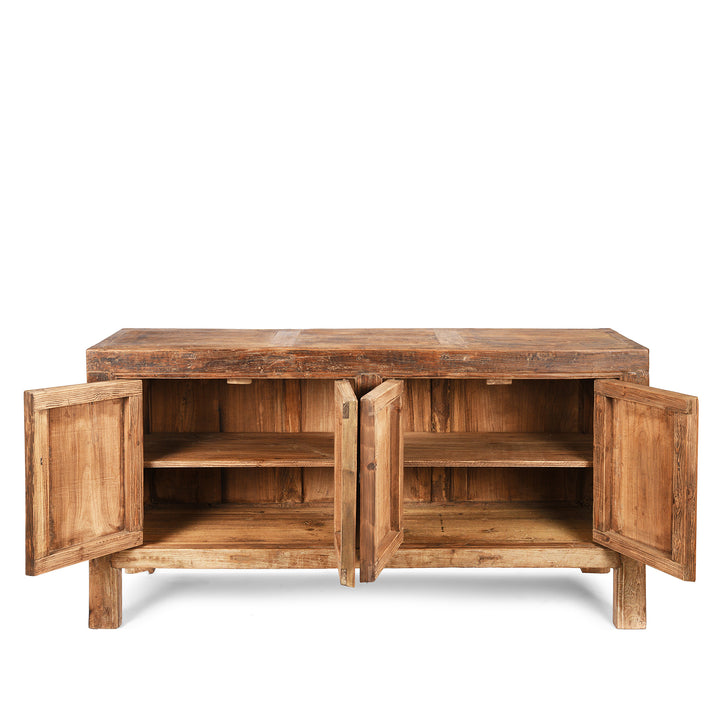 Open Doors View Of Antique 4 Door Elm Sideboard From Shanxi - 19th Century | Indigo Antiques