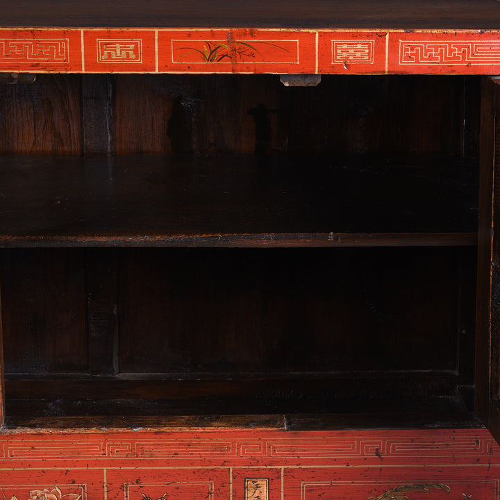Interior Of Red Lacquer Chinese Sideboard From Dongbei - Ca 1920 | INDIGO ANTIQUES