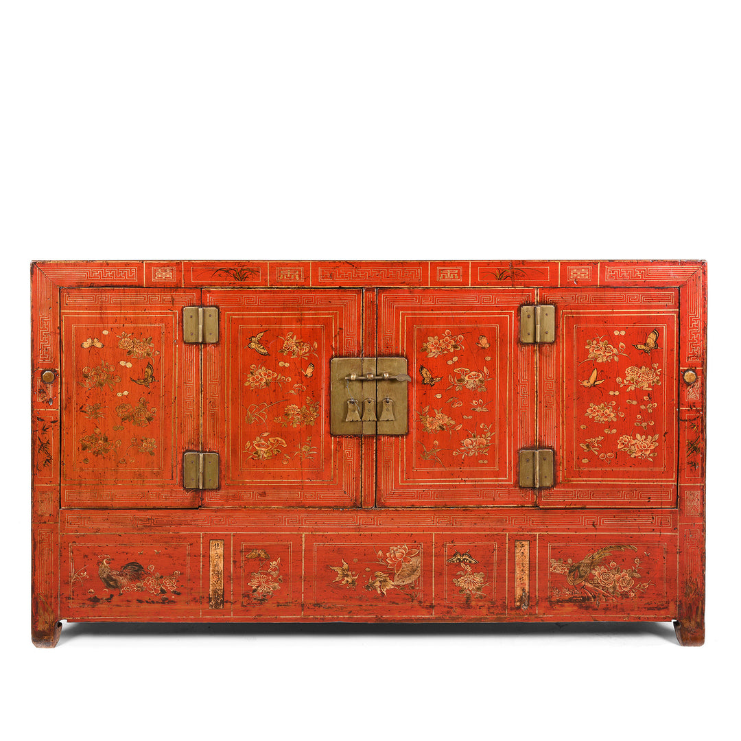 Red Lacquer Chinese Sideboard From Dongbei - Ca 1920 | INDIGO ANTIQUES