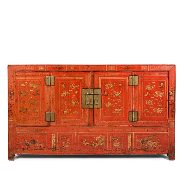 Red Lacquer Chinese Sideboard From Dongbei - Ca 1920 | INDIGO ANTIQUES