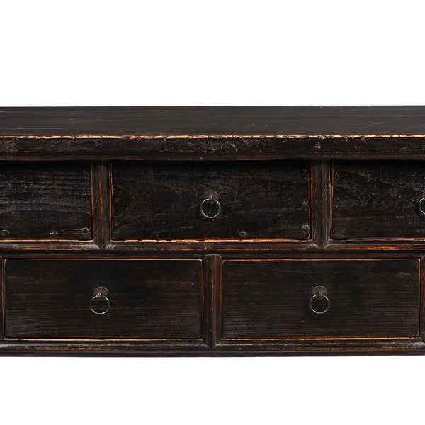 Black Lacquer 7 Drawer Console Table from Shanxi - 19thC
