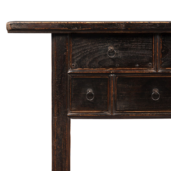 Black Lacquer 7 Drawer Console Table from Shanxi - 19thC