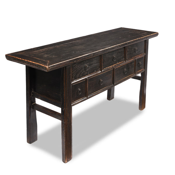 Black Lacquer 7 Drawer Console Table from Shanxi - 19thC