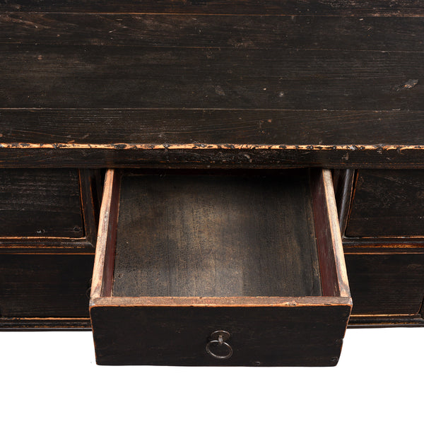 Black Lacquer 7 Drawer Console Table from Shanxi - 19thC