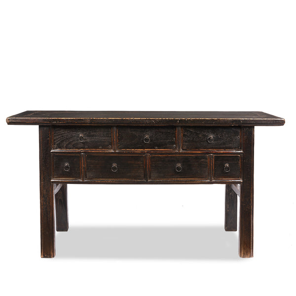 Black Lacquer 7 Drawer Console Table from Shanxi - 19thC